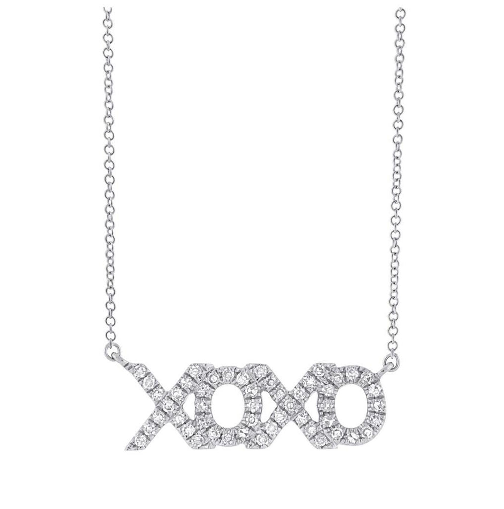 0.15 Ctw 14k White Gold Diamond "xoxo" Necklace