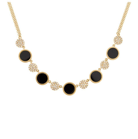 0.27 Ctw Diamond And 2.00 Ctw Onyx 14k Yellow Gold Necklace