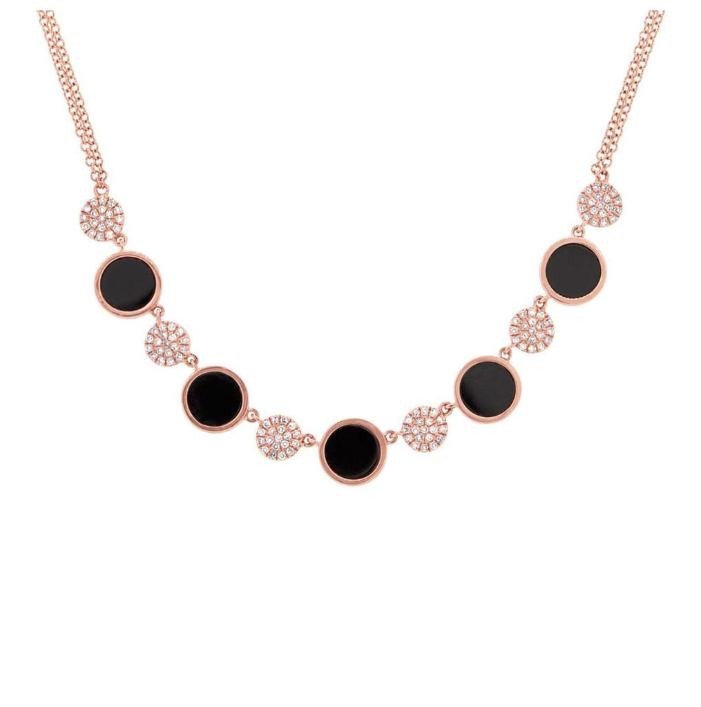 0.27 Ctw Diamond And 2.00 Ctw Onyx 14k Rose Gold Necklace