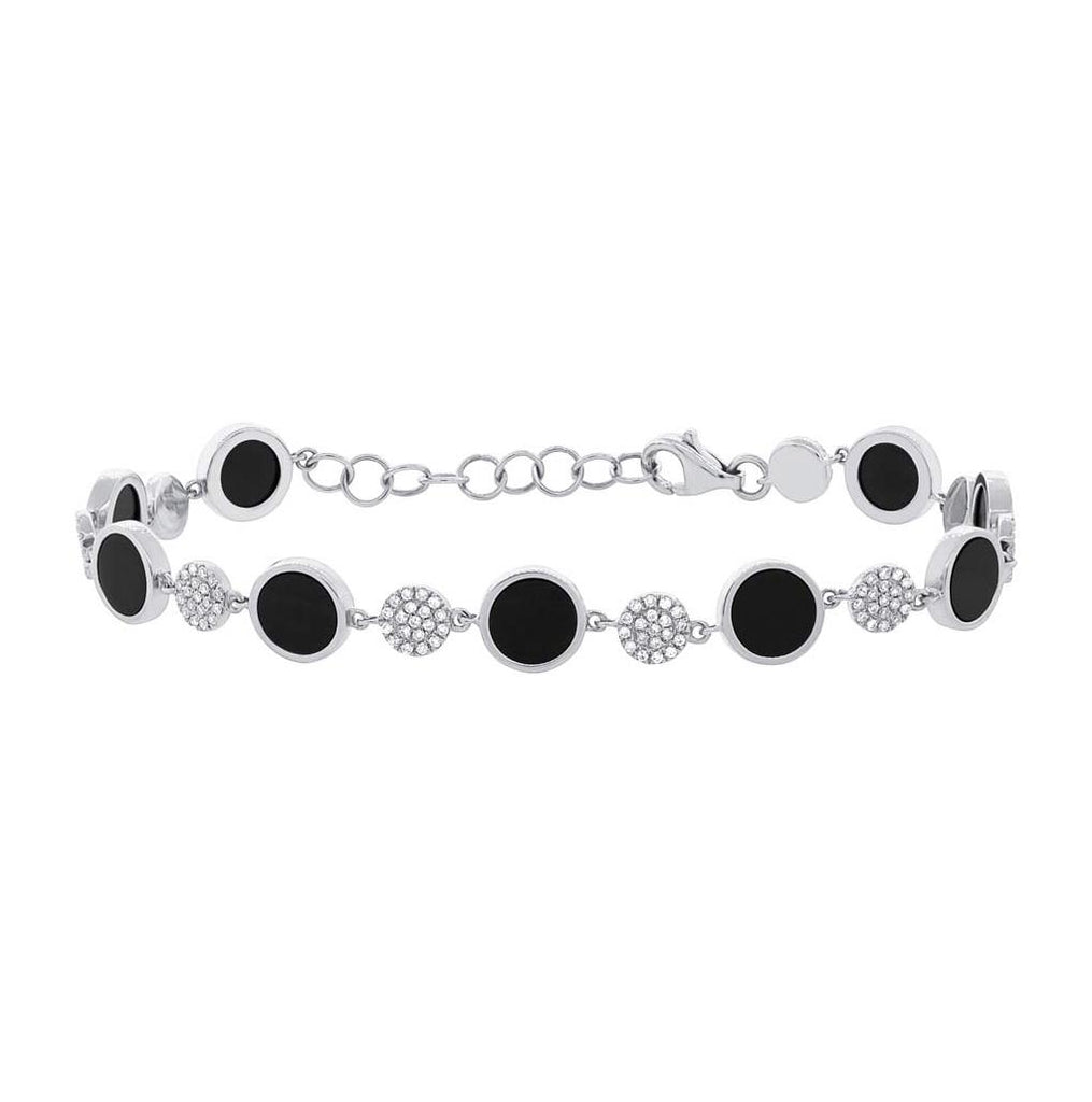 0.41 Ctw Diamond And 3.61 Ctw Onyx 14k White Gold Bracelet