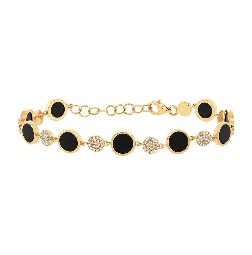 0.41 Ctw Diamond And 3.61 Ctw Onyx 14k Yellow Gold Bracelet