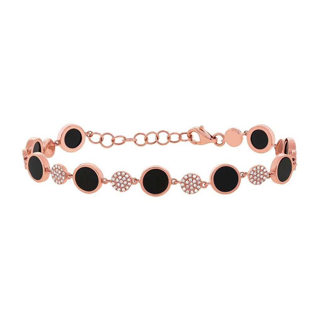 0.41 Ctw Diamond And 3.61 Ctw Onyx 14k Rose Gold Bracelet