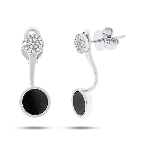 0.09 Ctw Diamond And 0.80 Ctw Onyx 14k White Gold Earring Jacket With Stud