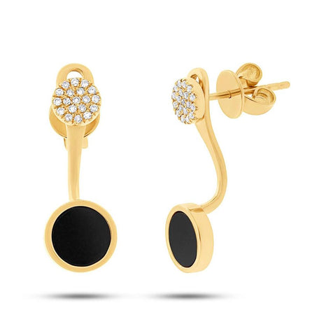 0.09 Ctw Diamond And 0.80 Ctw Onyx 14k Yellow Gold Earring Jacket With Stud