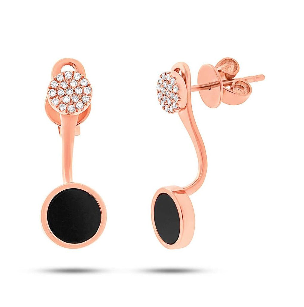 0.09 Ctw Diamond And 0.80 Ctw Onyx 14k Rose Gold Earring Jacket With Stud