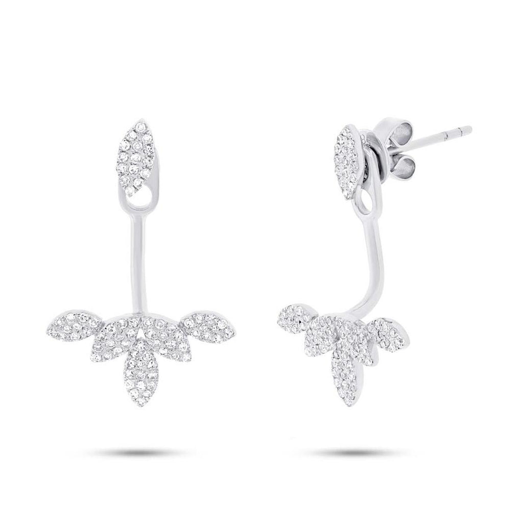 0.39 Ctw 14k White Gold Diamond Leaf Earring Jacket With Stud