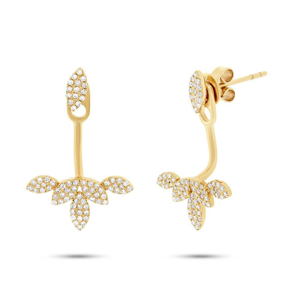 0.39 Ctw 14k Yellow Gold Diamond Leaf Earring Jacket With Stud