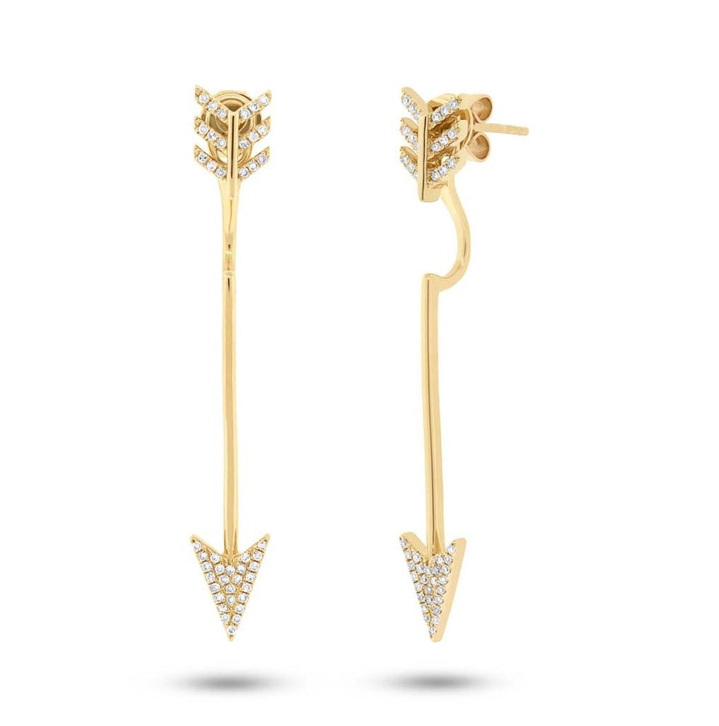 0.22 Ctw 14k Yellow Gold Diamond Arrow Earring Jacket With Stud