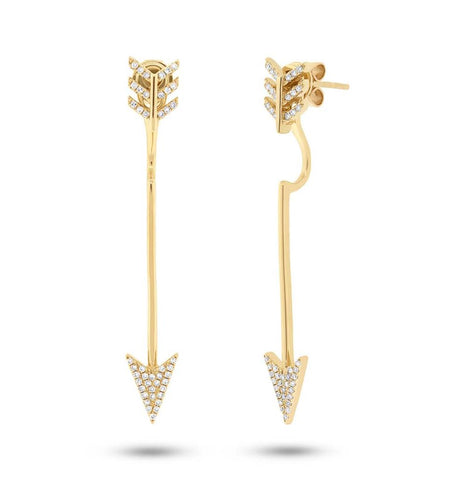 0.22 Ctw 14k Yellow Gold Diamond Arrow Earring Jacket With Stud