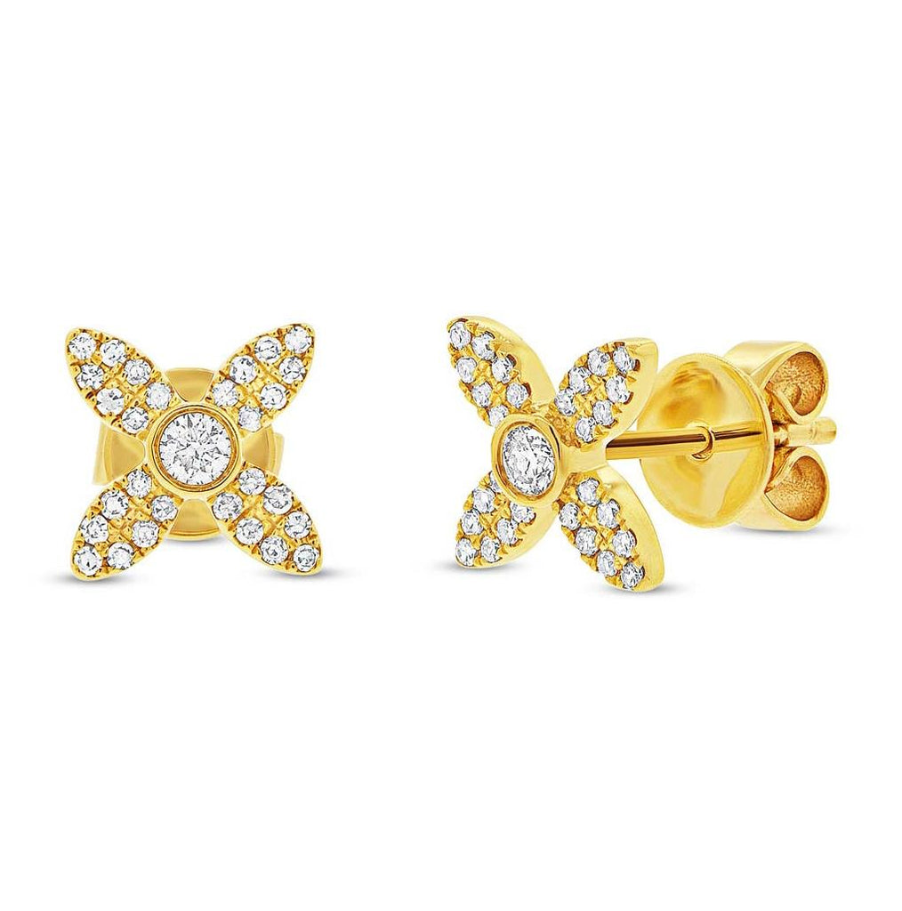 0.20 Ctw 14k Yellow Gold Diamond Flower Earring