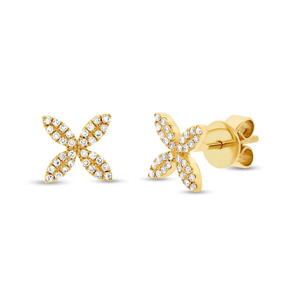 0.16 Ctw 14k Yellow Gold Diamond Flower Earring