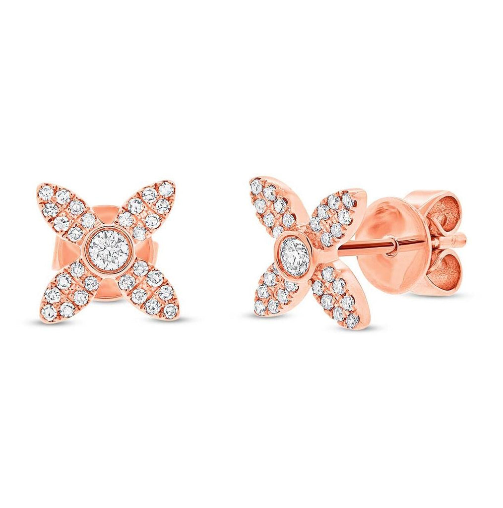 0.20 Ctw 14k Rose Gold Diamond Flower Earring