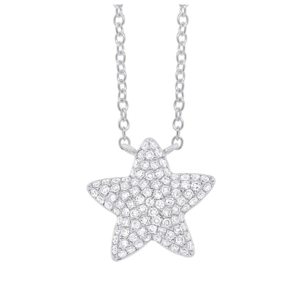 0.27 Ctw 14k White Gold Diamond Pave Star Necklace