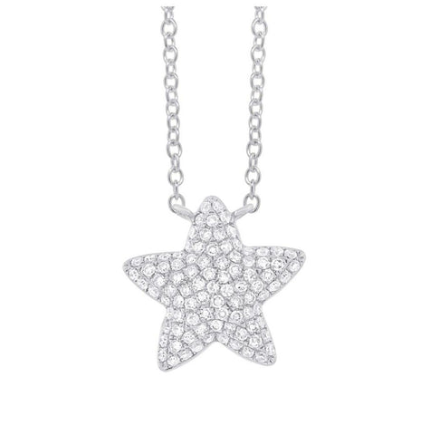 0.27 Ctw 14k White Gold Diamond Pave Star Necklace