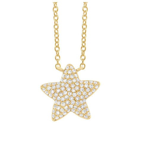 0.27 Ctw 14k Yellow Gold Diamond Pave Star Necklace