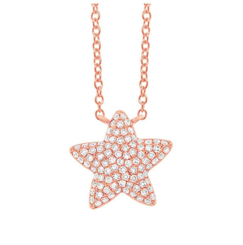 0.27 Ctw 14k Rose Gold Diamond Pave Star Necklace