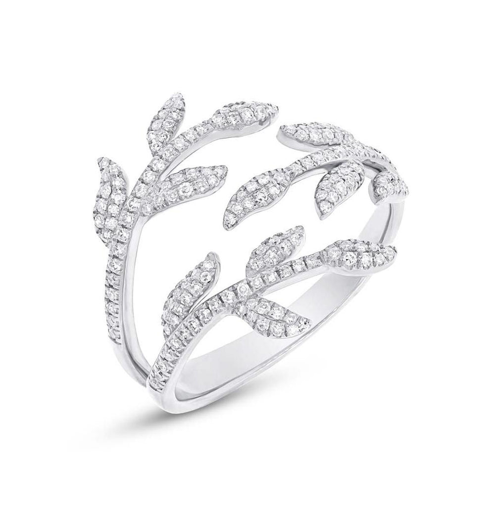 0.44 Ctw 14k White Gold Diamond Leaf Ring