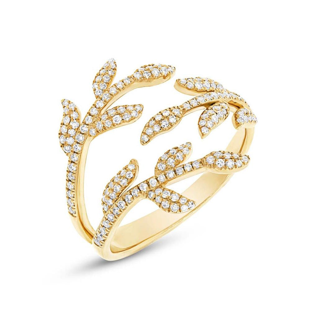 0.44 Ctw 14k Yellow Gold Diamond Leaf Ring Size 10.5