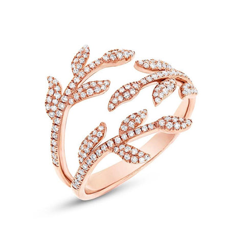 0.44 Ctw 14k Rose Gold Diamond Leaf Ring Size 9