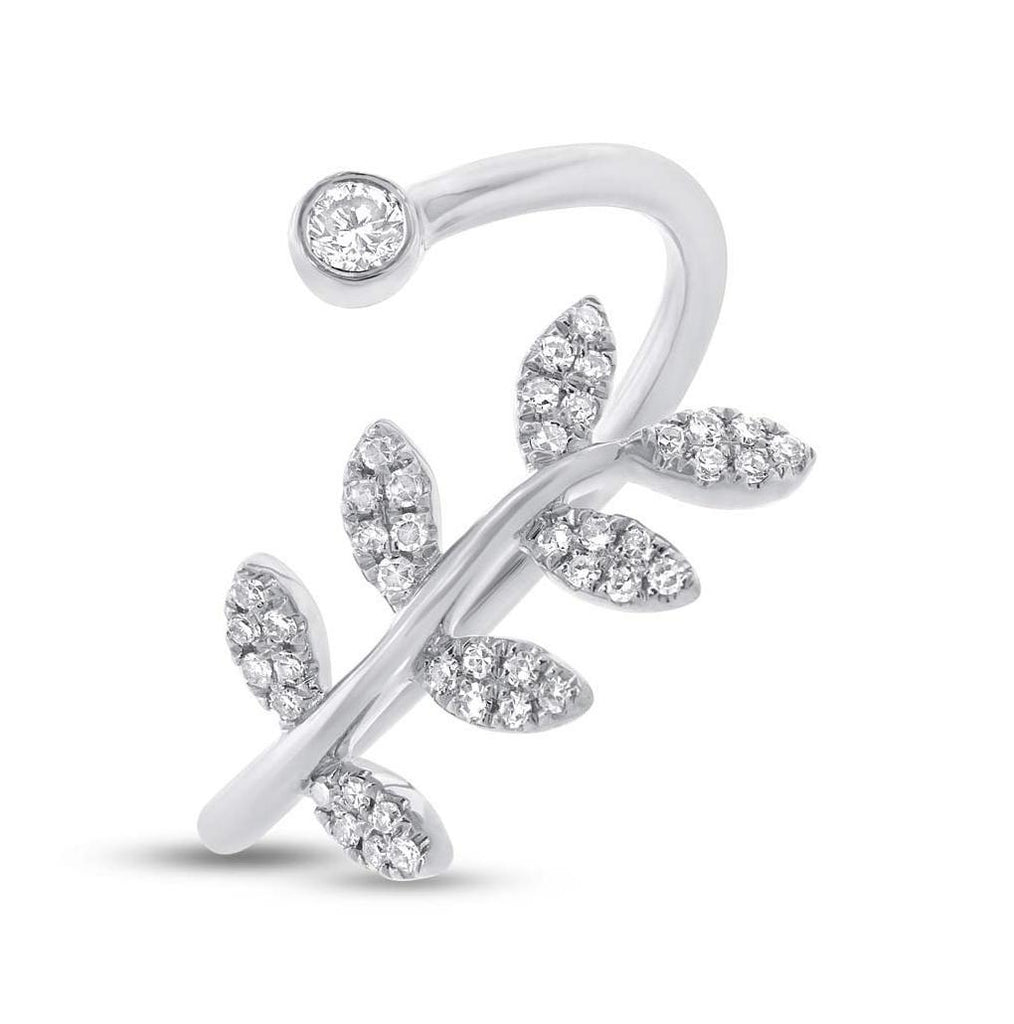 0.20 Ctw 14k White Gold Diamond Leaf Womens Ring