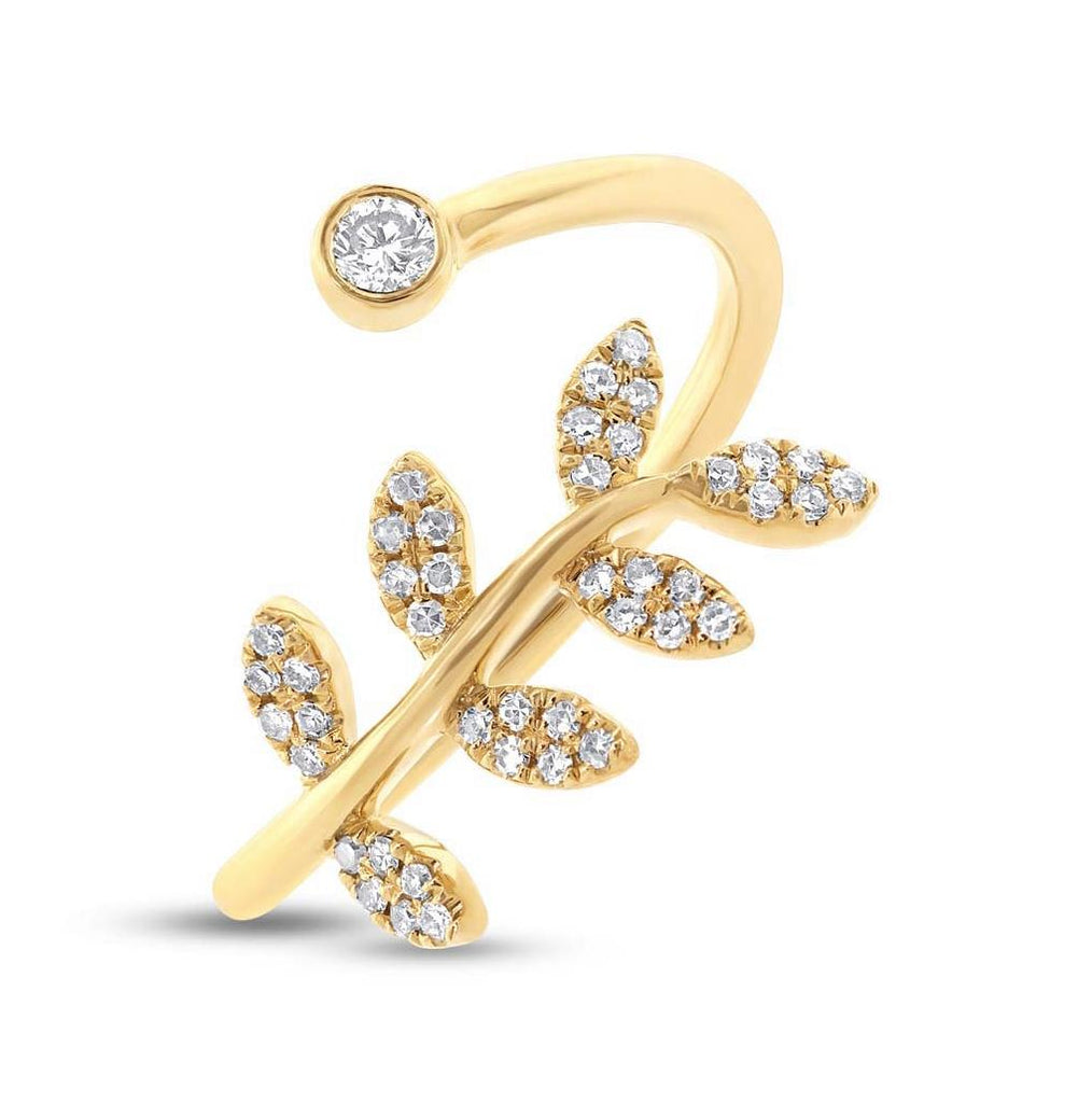 0.20 Ctw 14k Yellow Gold Diamond Leaf Womens Ring