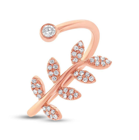 0.20 Ctw 14k Rose Gold Diamond Leaf Womens Ring