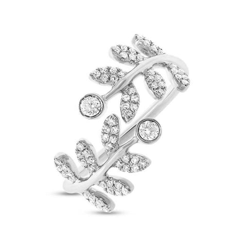 0.36 Ctw 14k White Gold Diamond Leaf Womens Ring