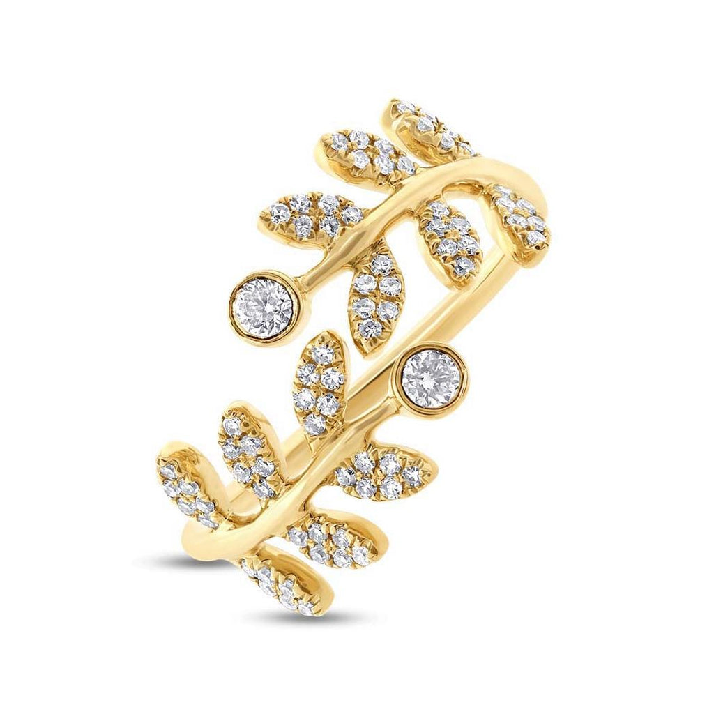 0.36 Ctw 14k Yellow Gold Diamond Leaf Womens Ring