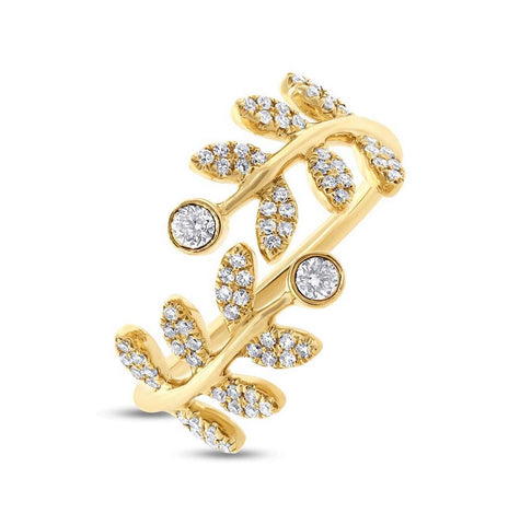 0.36 Ctw 14k Yellow Gold Diamond Leaf Womens Ring