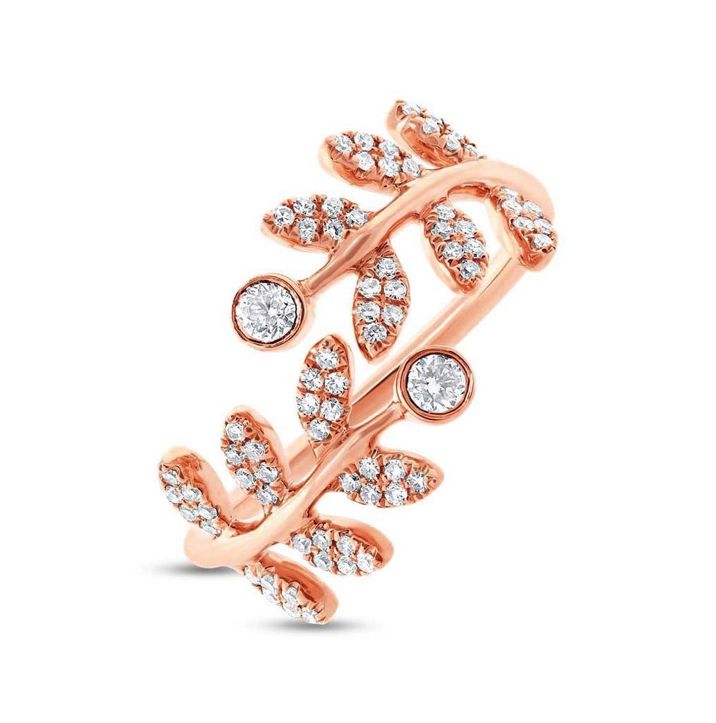 0.36 Ctw 14k Rose Gold Diamond Leaf Womens Ring