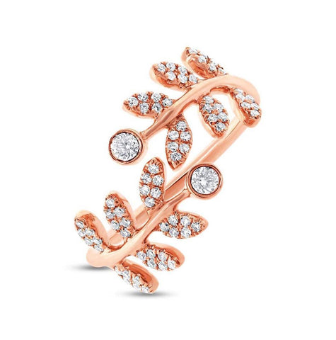 0.36 Ctw 14k Rose Gold Diamond Leaf Womens Ring