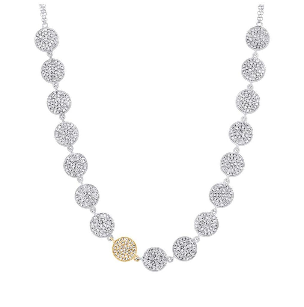 1.41 Ctw 14k Two-tone Gold Diamond Pave Circle Necklace