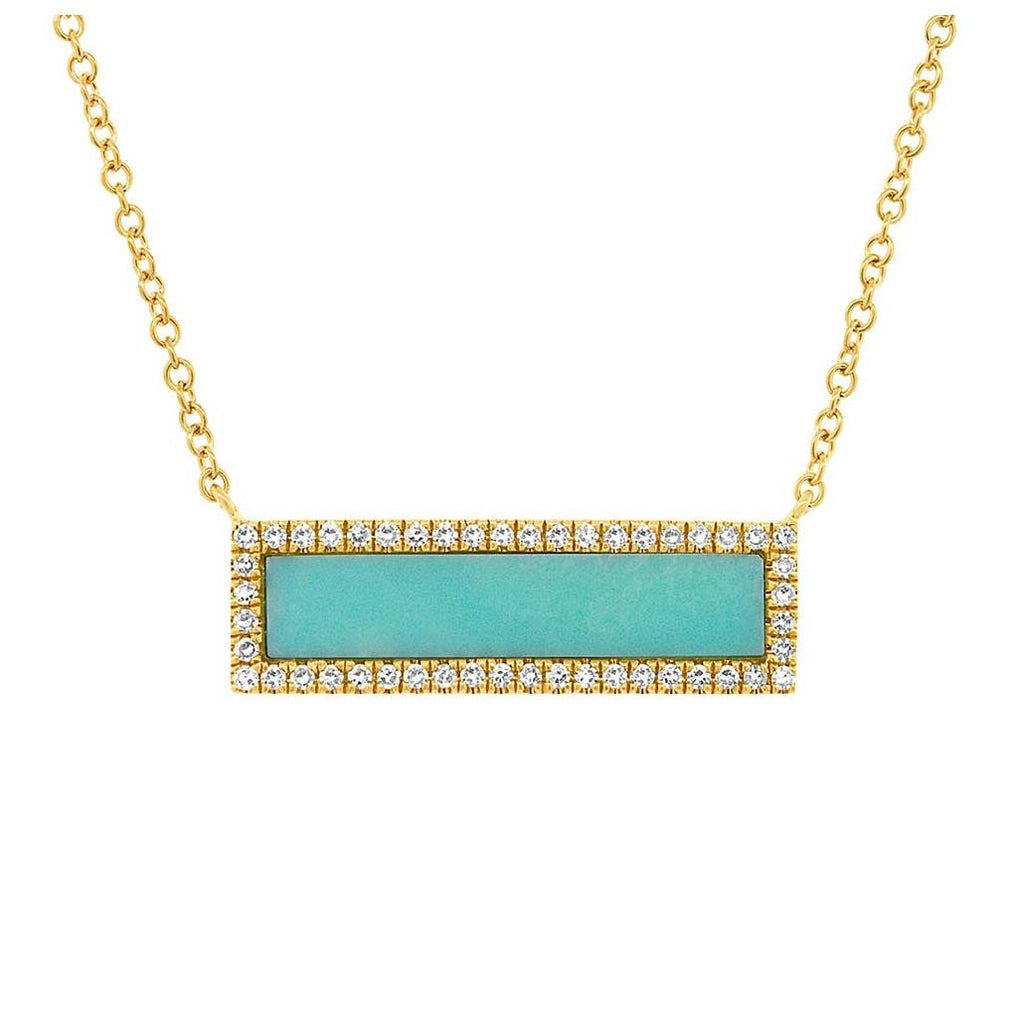 0.15 Ctw Diamond And 1.02 Ctw Composite Turquoise 14k Yellow Gold Bar Necklace