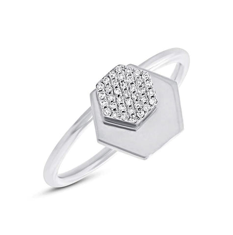 0.08 Ctw 14k White Gold Diamond Hexagon Ring