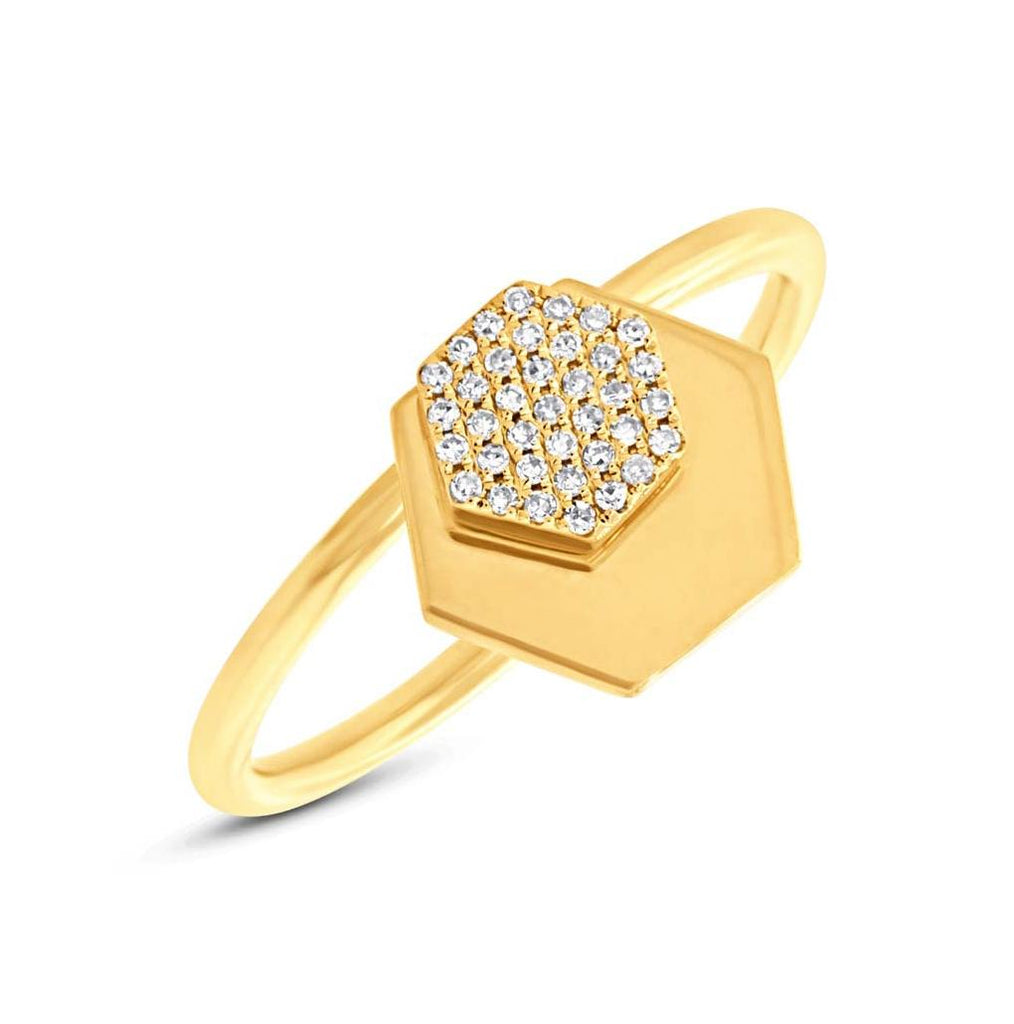 0.08 Ctw 14k Yellow Gold Diamond Hexagon Ring