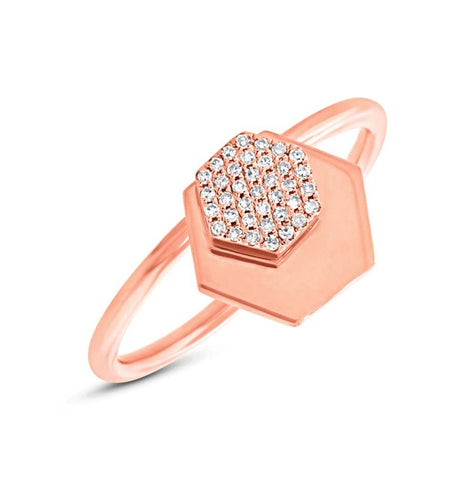 0.08 Ctw 14k Rose Gold Diamond Hexagon Ring