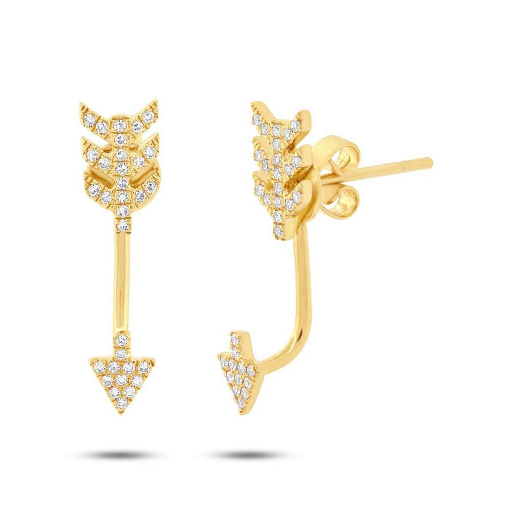 0.15 Ctw 14k Yellow Gold Diamond Arrow Earring Jacket With Studs