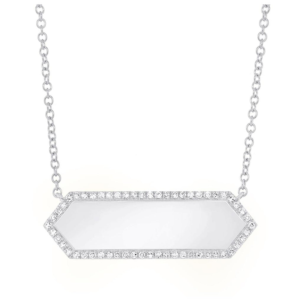 0.12 Ctw 14k White Gold Diamond Bar Id Necklace