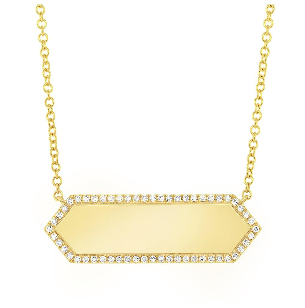 0.12 Ctw 14k Yellow Gold Diamond Bar Id Necklace