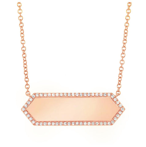 0.12 Ctw 14k Rose Gold Diamond Bar Id Necklace