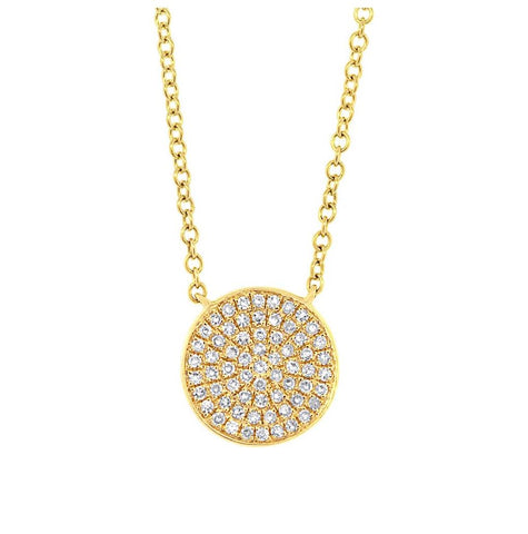 0.15 Ctw 14k Yellow Gold Diamond Pave Circle Necklace