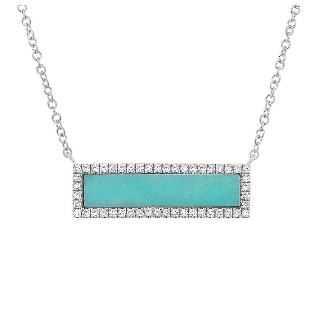 0.15 Ctw Diamond And 1.02 Ctw Composite Turquoise 14k White Gold Bar Necklace