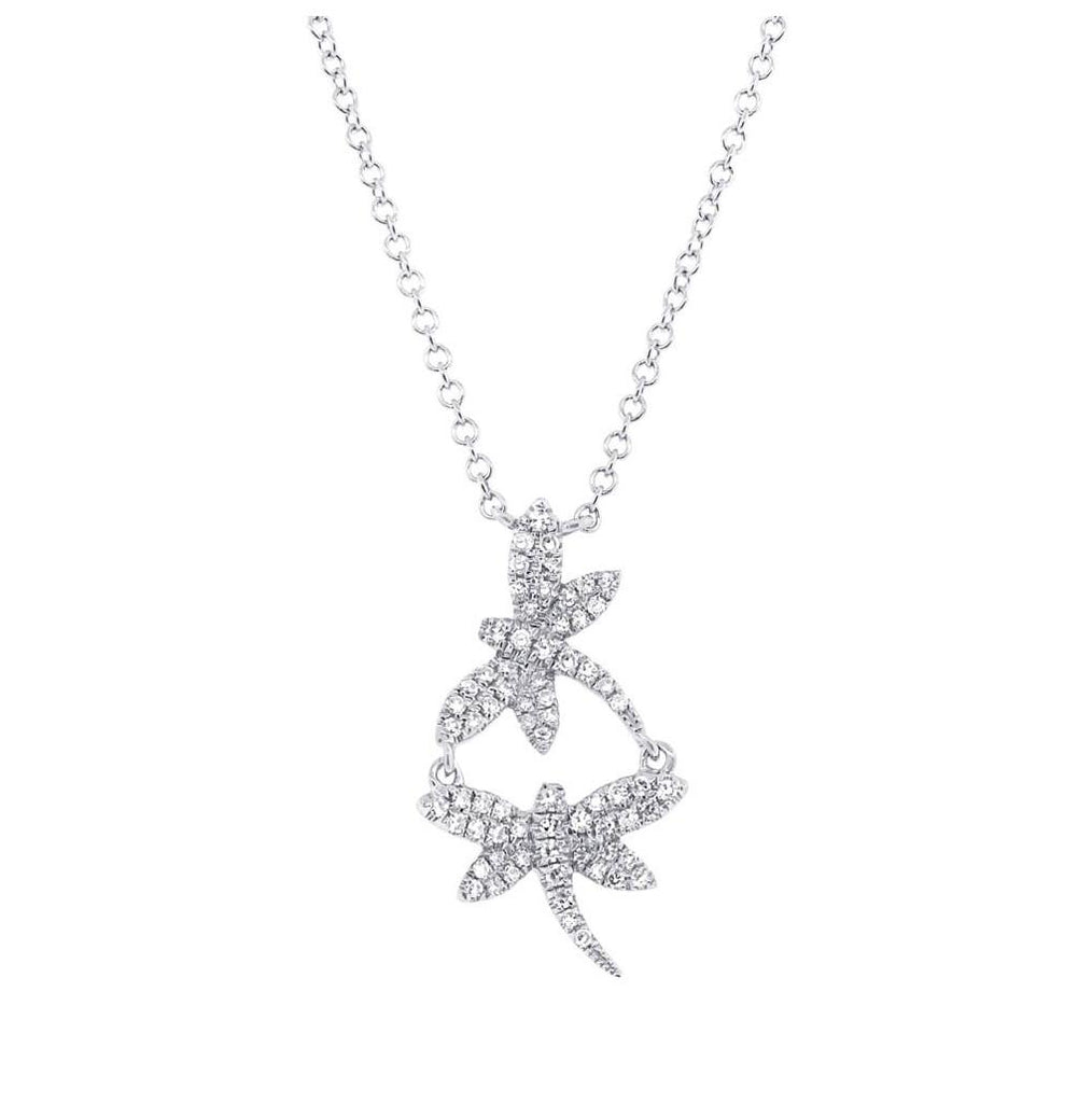 0.18 Ctw 14k White Gold Diamond Dragonfly Necklace