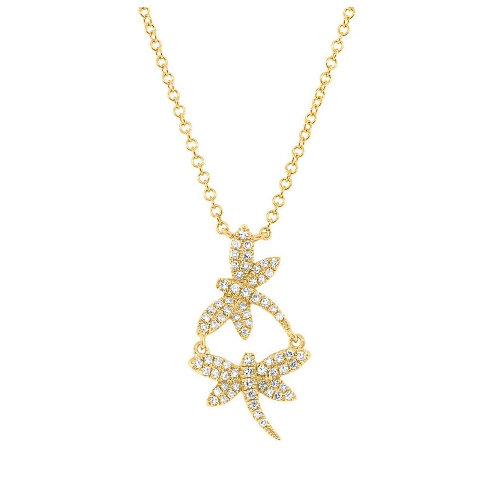 0.18 Ctw 14k Yellow Gold Diamond Dragonfly Necklace