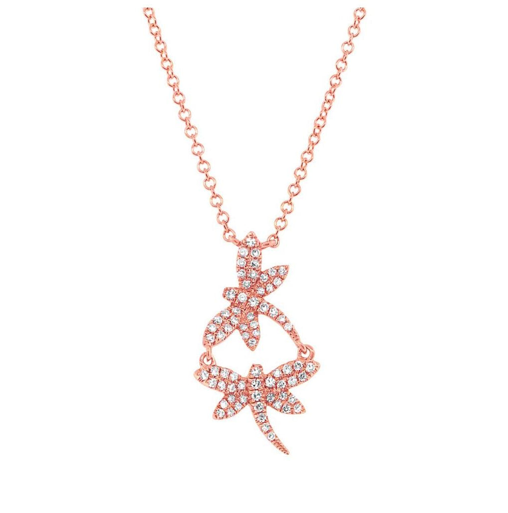 0.18 Ctw 14k Rose Gold Diamond Dragonfly Necklace