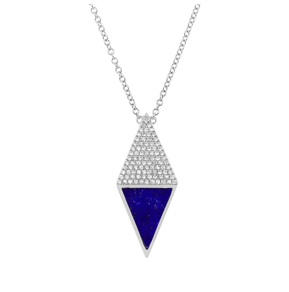 0.18 Ctw Diamond And 0.63 Ctw Lapis 14k White Gold Necklace