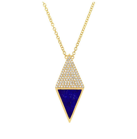 0.18 Ctw Diamond And 0.63 Ctw Lapis 14k Yellow Gold Necklace