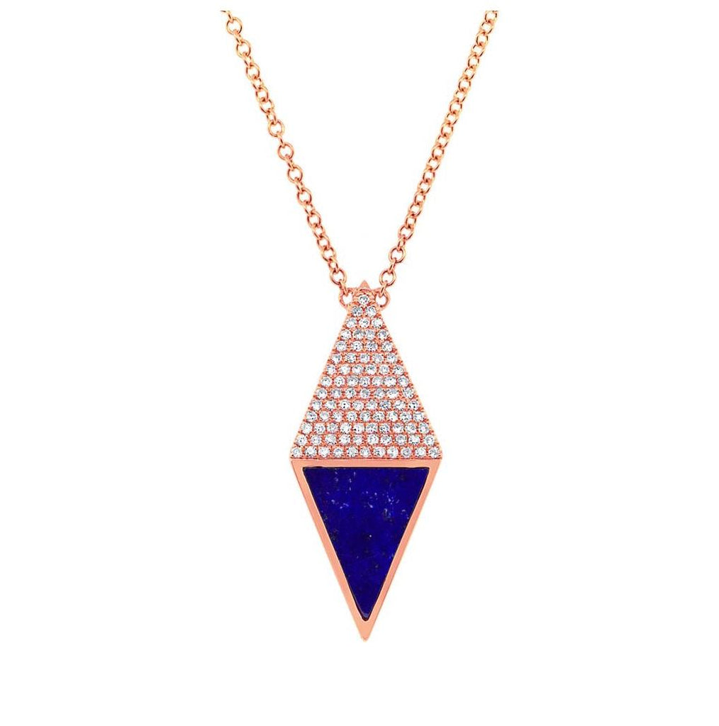 0.18 Ctw Diamond And 0.63 Ctw Lapis 14k Rose Gold Necklace