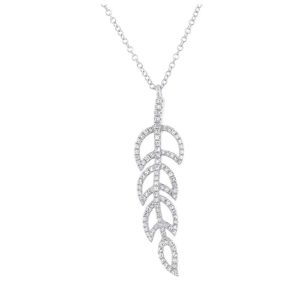 0.29 Ctw 14k White Gold Diamond Leaf Necklace