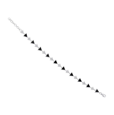 0.41 Ctw Diamond And 1.56 Ctw Onyx 14k White Gold Triangle Bracelet